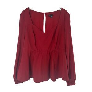 Torrid Peplum Blouse Solid Red V Neck Long Sleeve Valentines Torrid 00 US M/L 10